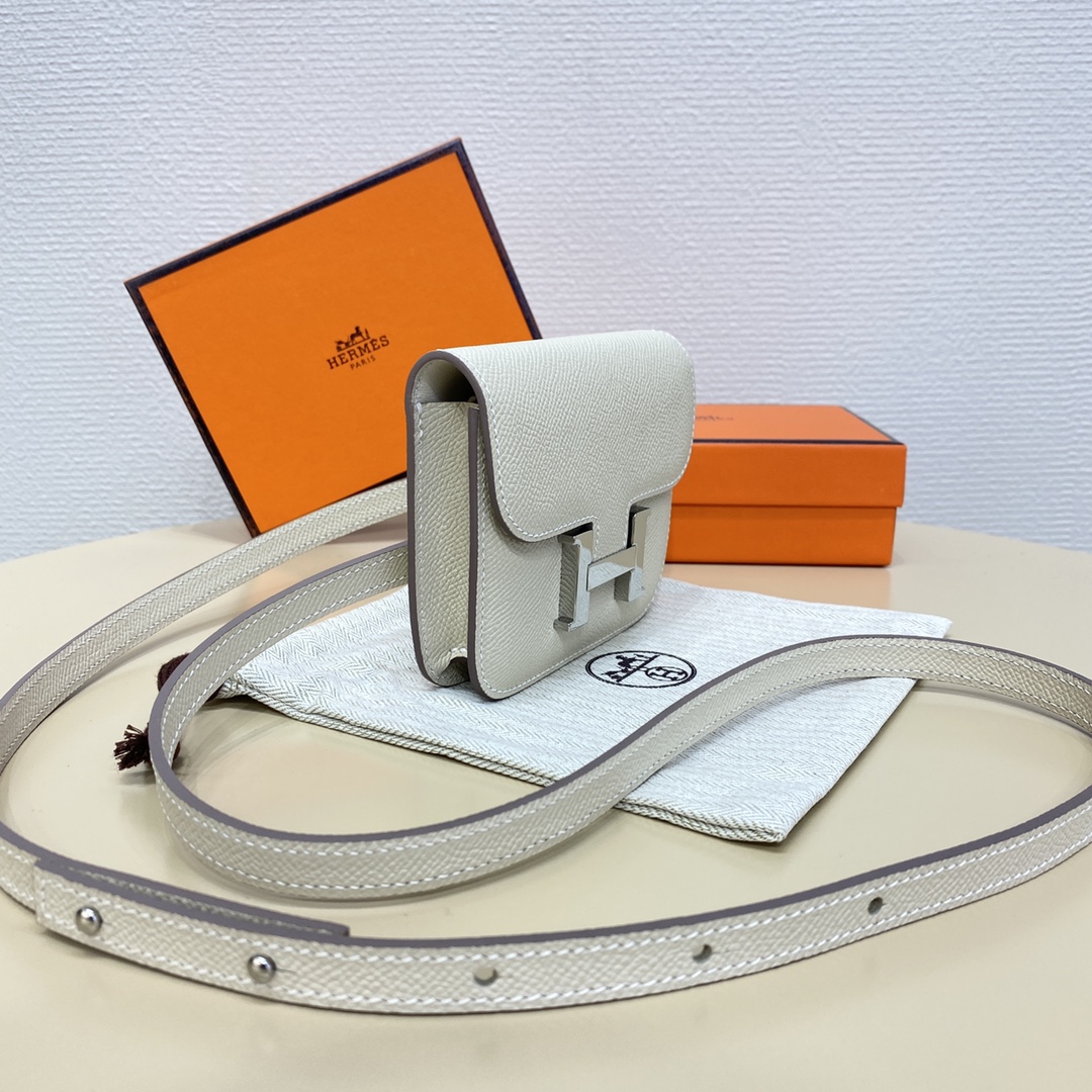 Hermes Constance Slim Wallet Belt Bag In White Epsom Leather